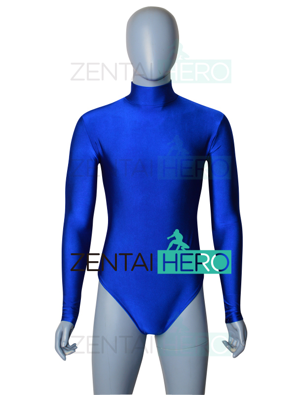 Blue Long Sleeve Spandex Male Gymnastics Costume Leotard